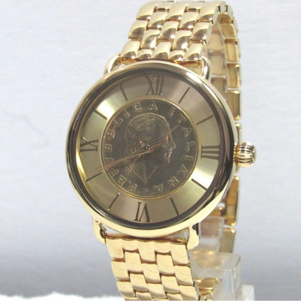 Bellezza Lira Coin Bronze Link Bracelet Watch  with Goldtone Face (read desc)